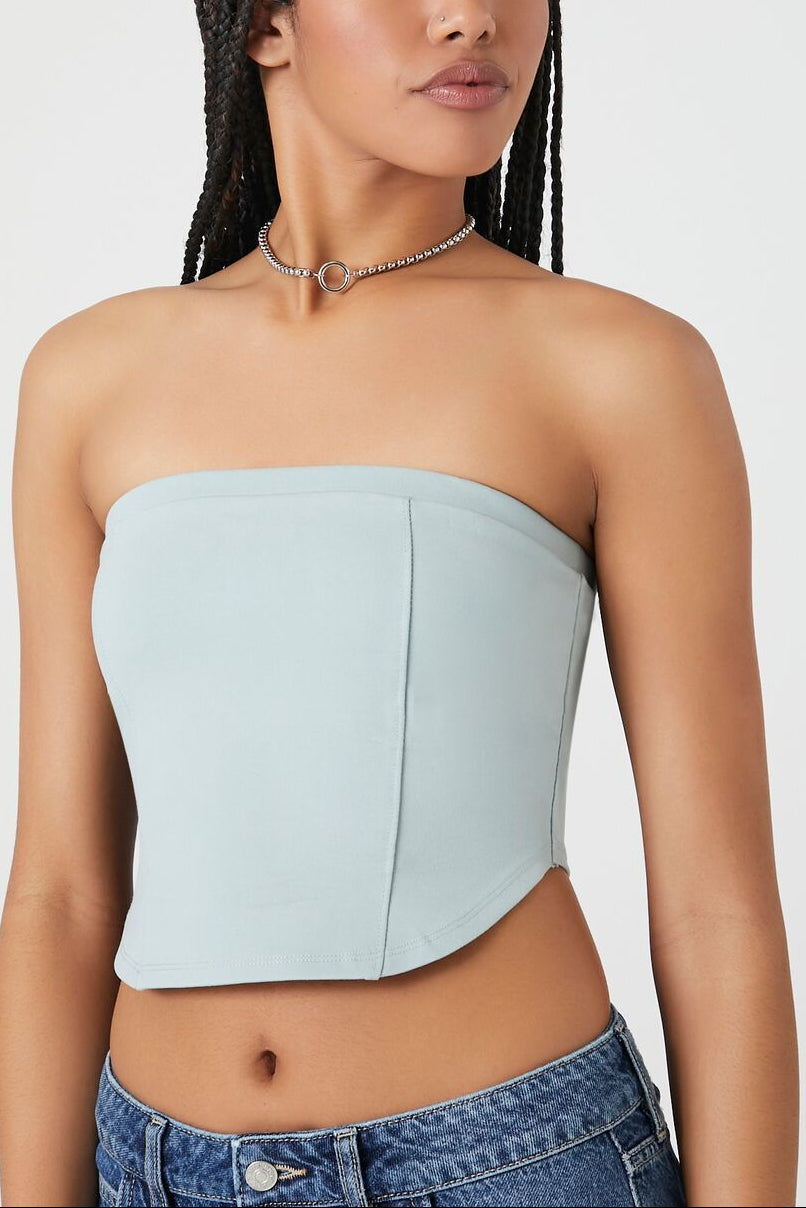  Forever 21 Ponte Knit Curved-Hem Tube Top - dark grey - Bonton