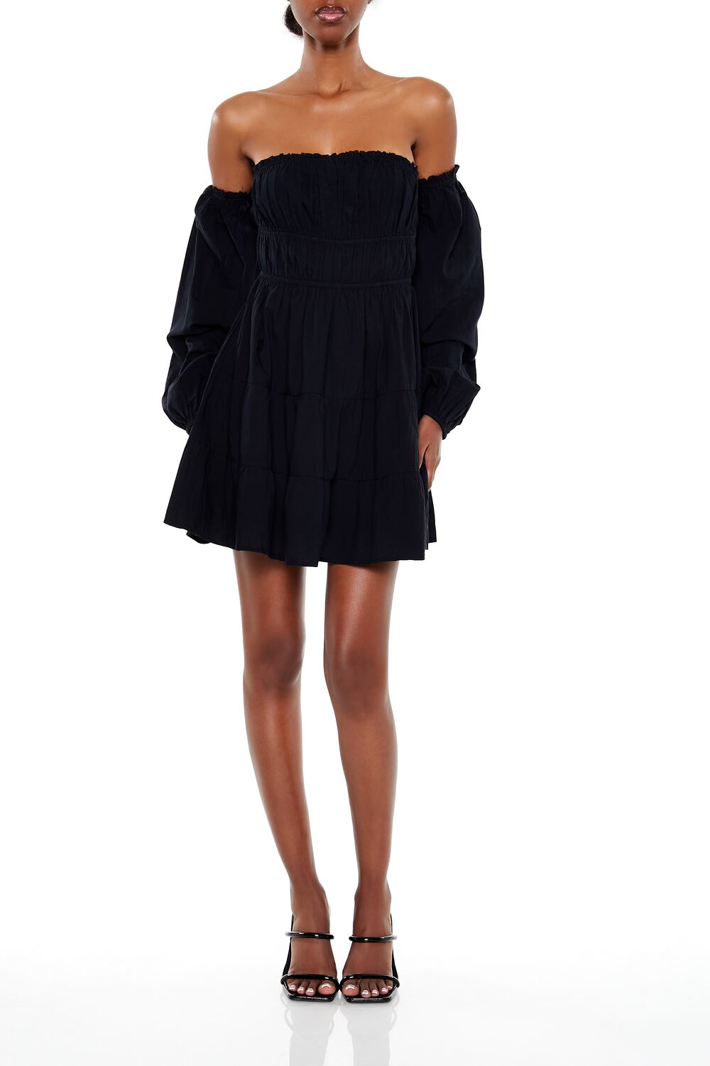  Forever 21 Off-the-Shoulder Babydoll Mini Dress - black - Bonton