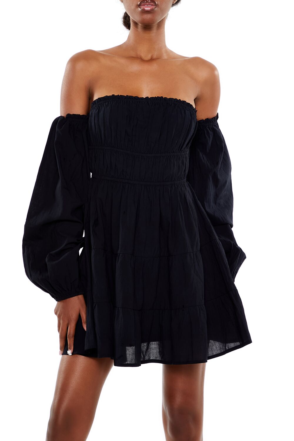  Forever 21 Off-the-Shoulder Babydoll Mini Dress - black - Bonton
