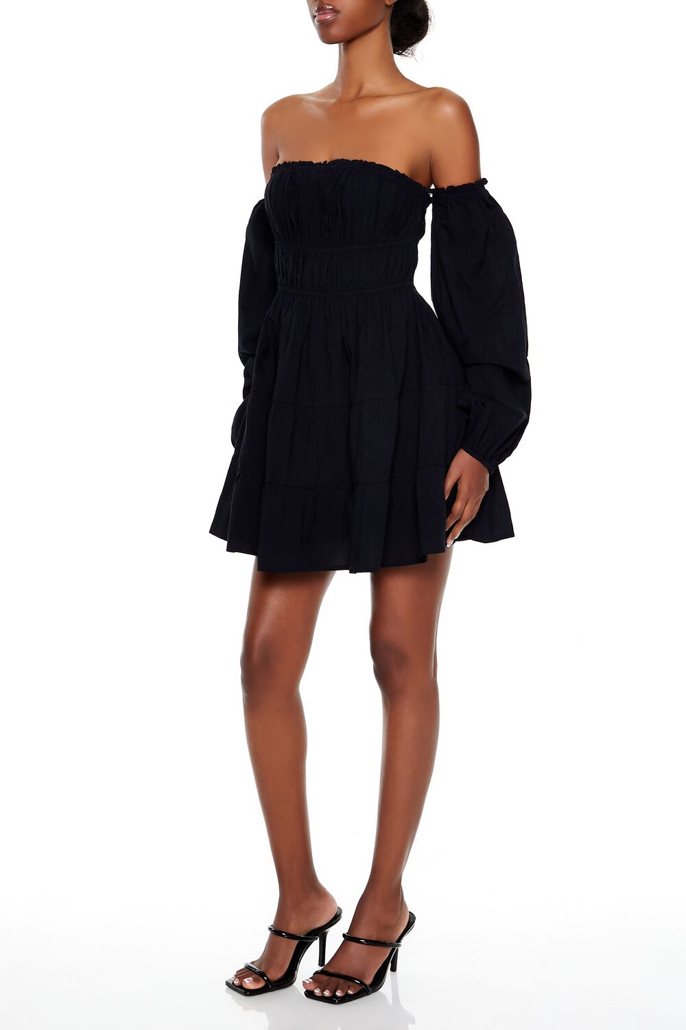  Forever 21 Off-the-Shoulder Babydoll Mini Dress - black - Bonton