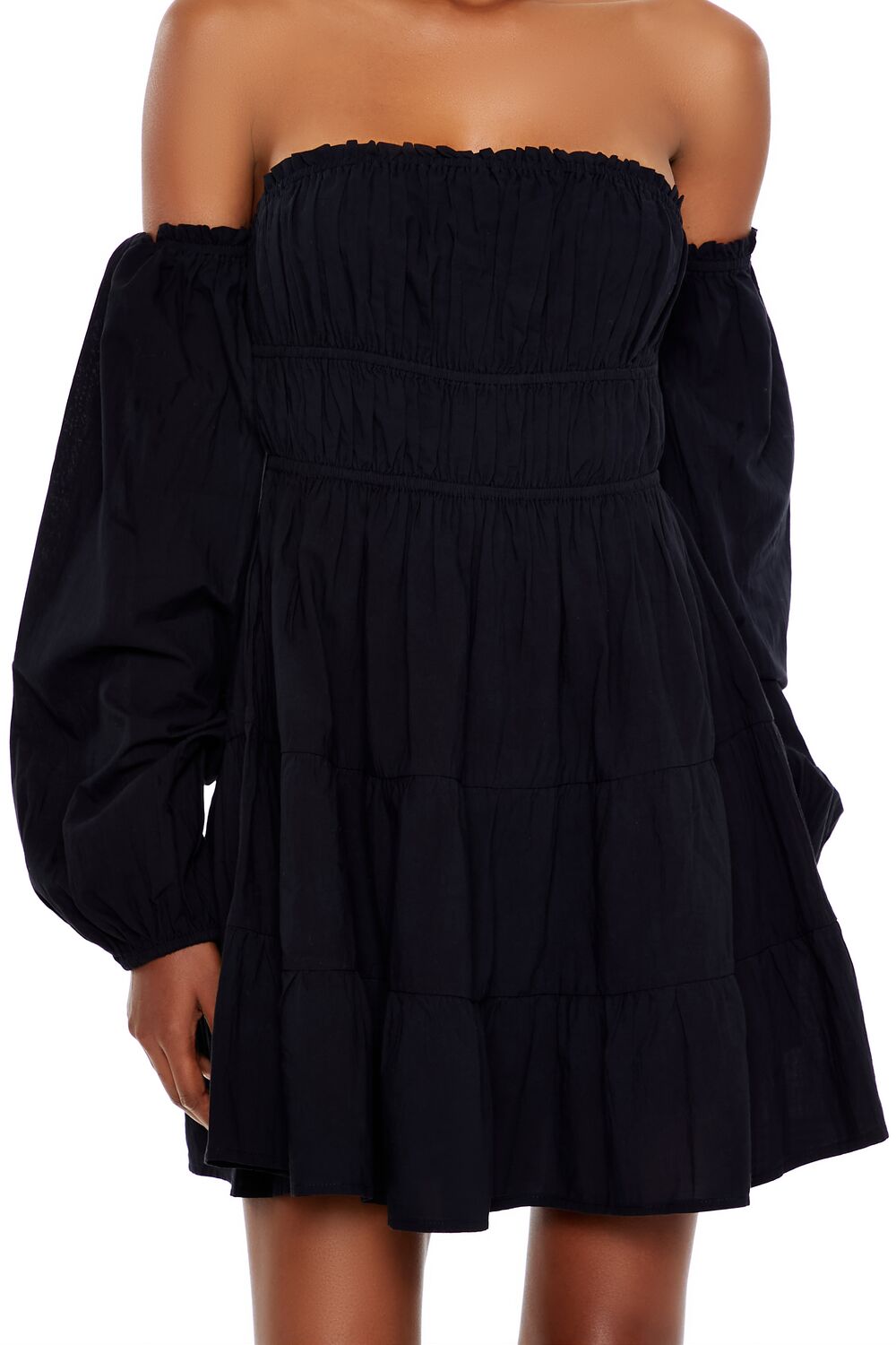  Forever 21 Off-the-Shoulder Babydoll Mini Dress - black - Bonton