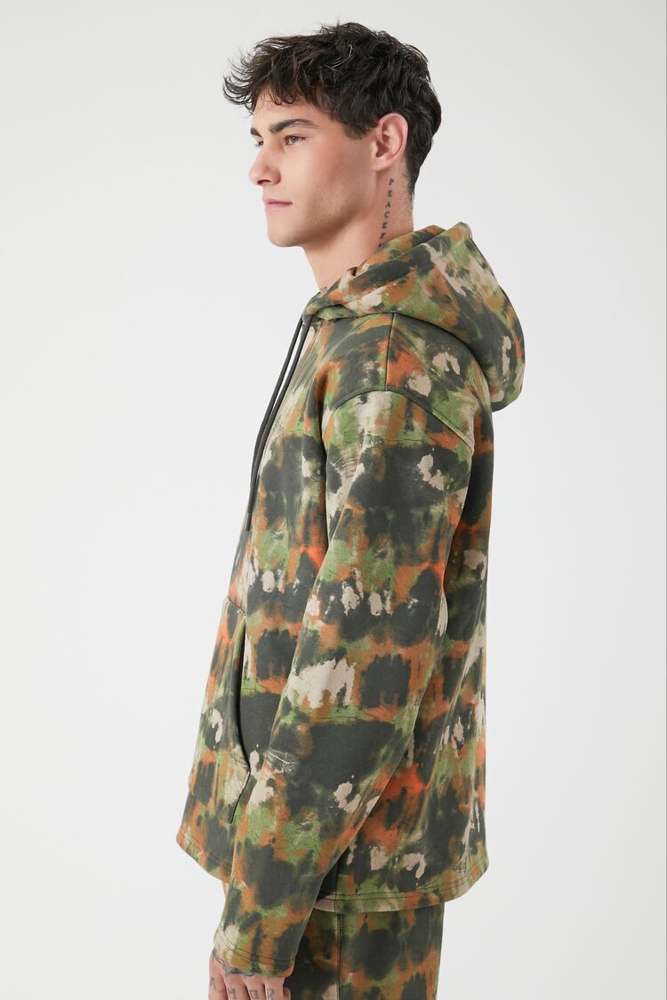  Forever 21 Abstract Print Drawstring Hoodie - light olive multi - Bonton