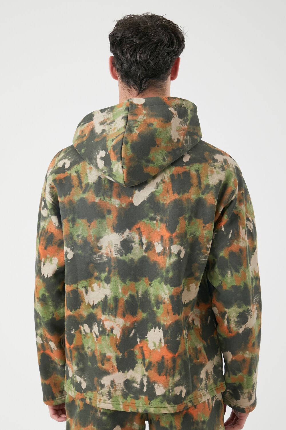  Forever 21 Abstract Print Drawstring Hoodie - light olive multi - Bonton