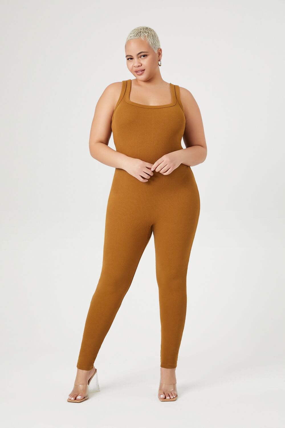  Forever 21 Plus Size Ribbed Knit Tank Jumpsuit - black - Bonton