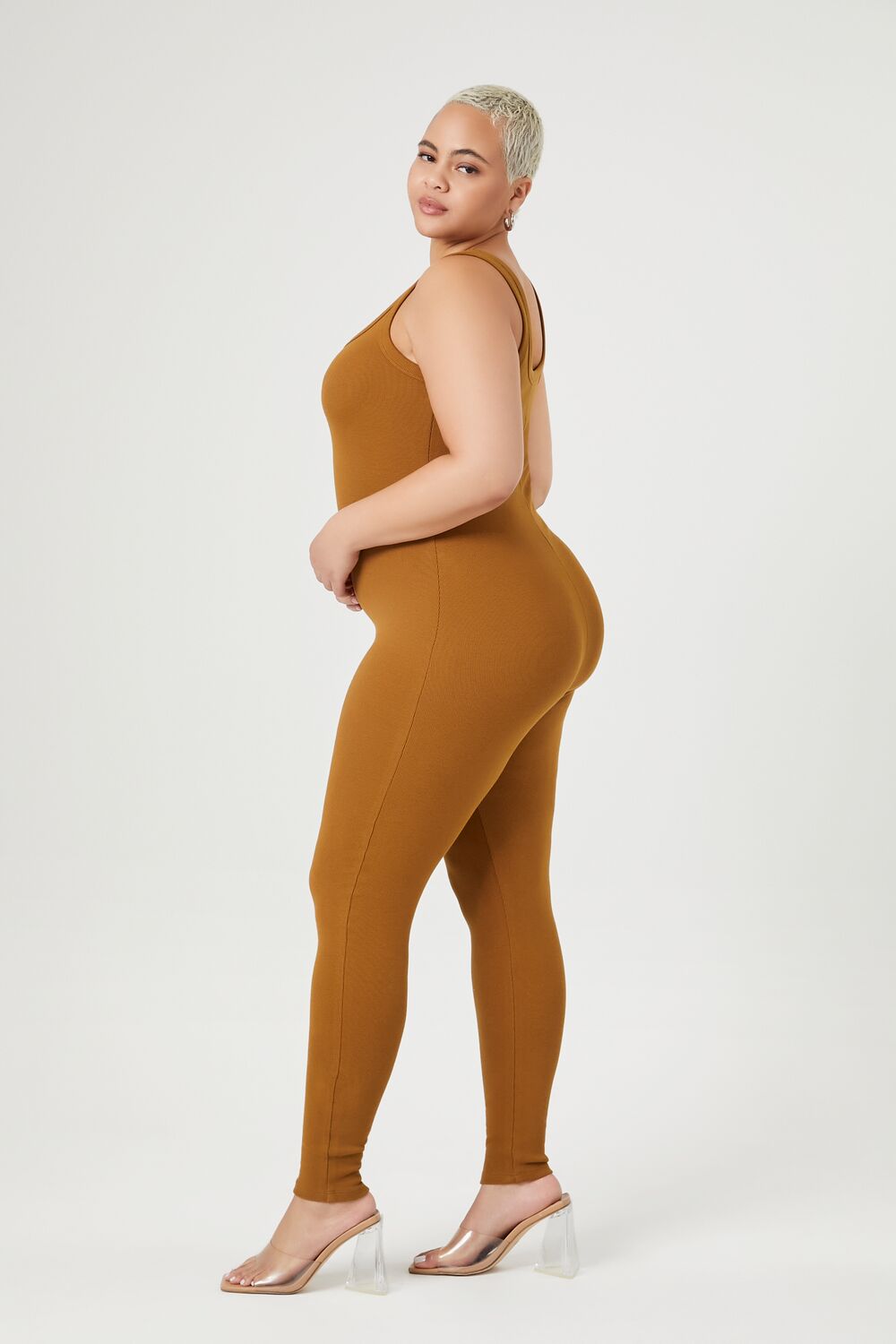  Forever 21 Plus Size Ribbed Knit Tank Jumpsuit - black - Bonton