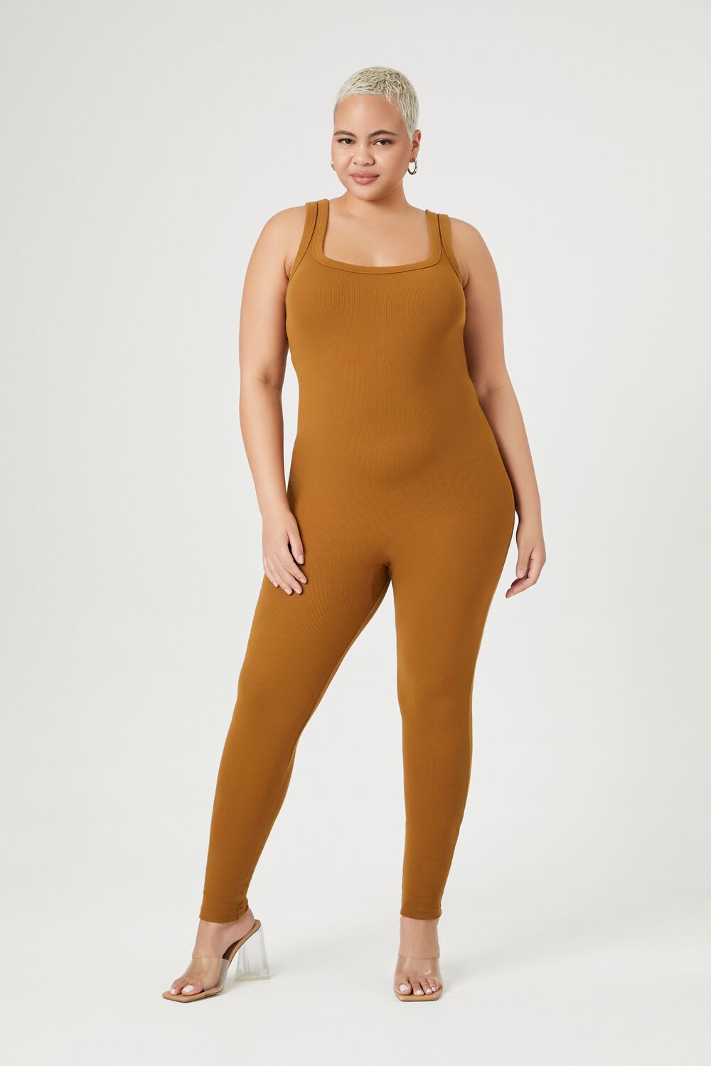  Forever 21 Plus Size Ribbed Knit Tank Jumpsuit - black - Bonton