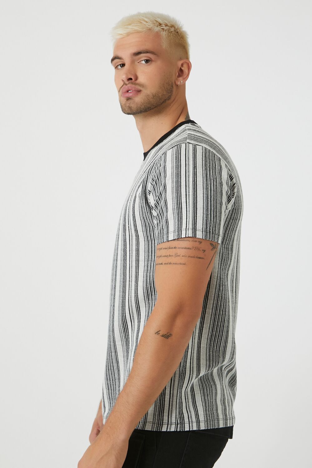  Forever 21 Striped Contrast Crew Tee - black white - Bonton