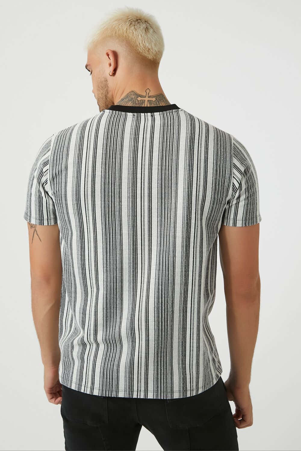  Forever 21 Striped Contrast Crew Tee - black white - Bonton