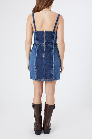 Frayed Colorblock Denim Dress