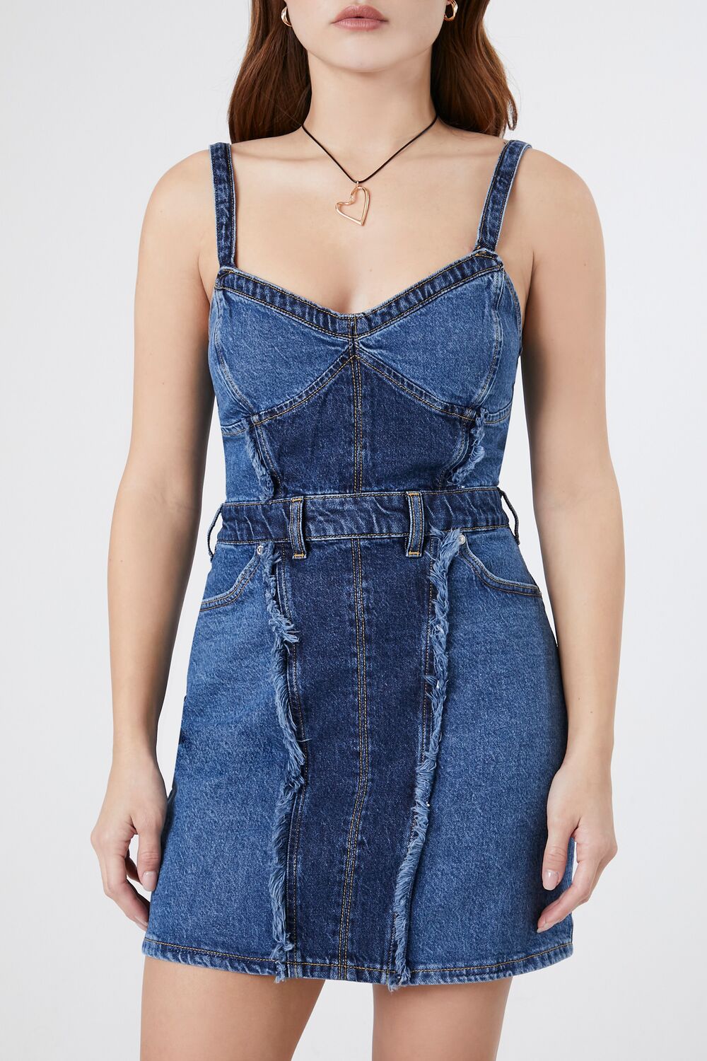  Forever 21 Frayed Colorblock Denim Dress - denim-multi - Bonton