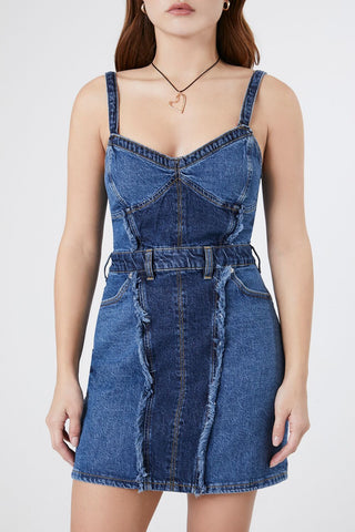 Frayed Colorblock Denim Dress