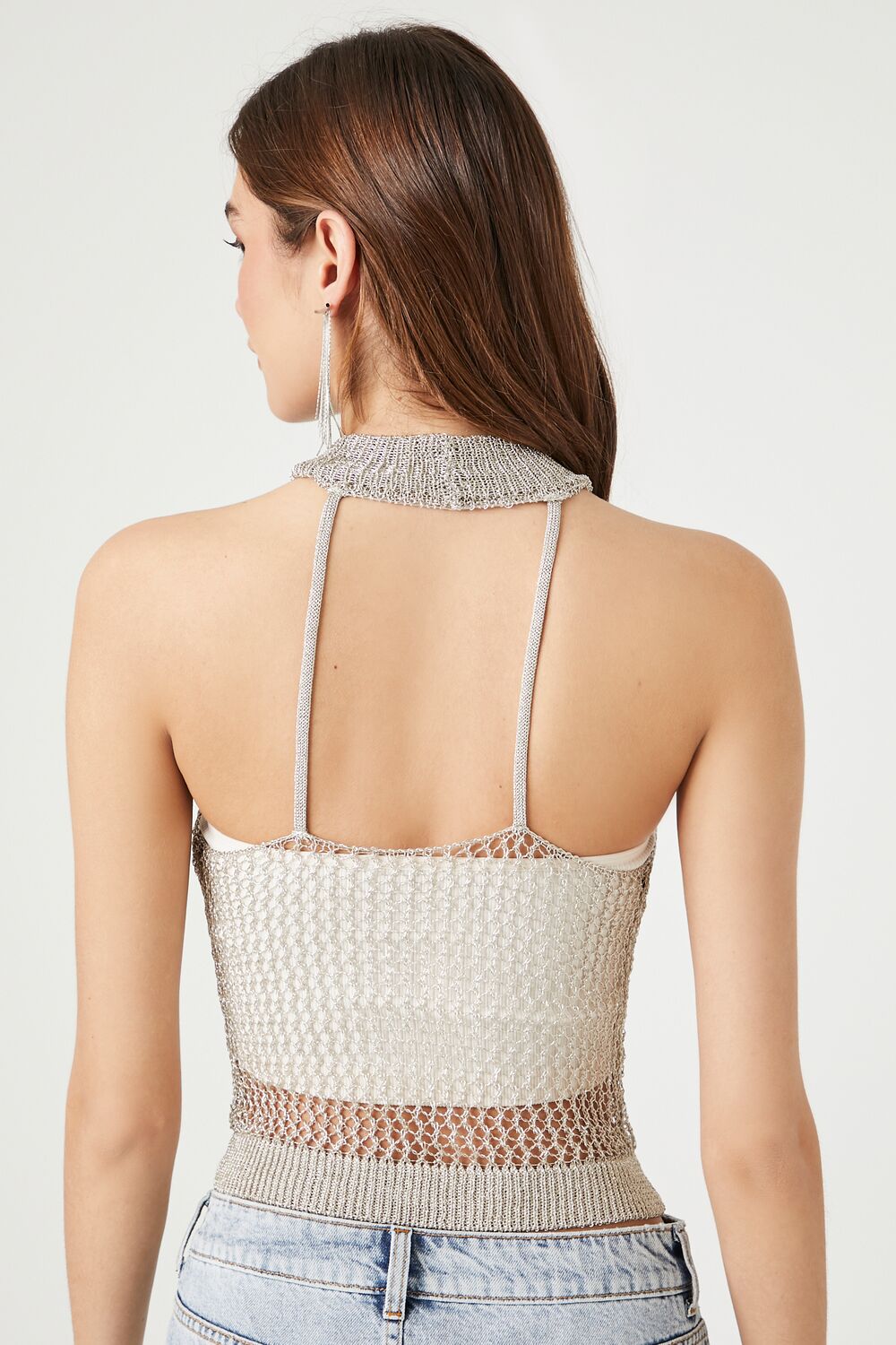  Forever 21 Sheer Crochet Sleeveless Top - gunmetal - Bonton