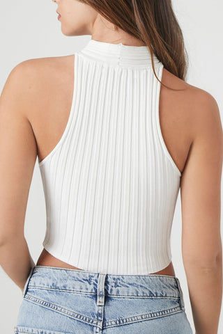 Ribbed Knit Halter Crop Top