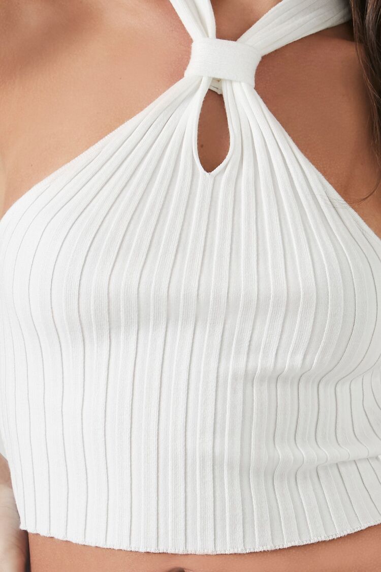  Forever 21 Ribbed Knit Halter Crop Top - white - Bonton