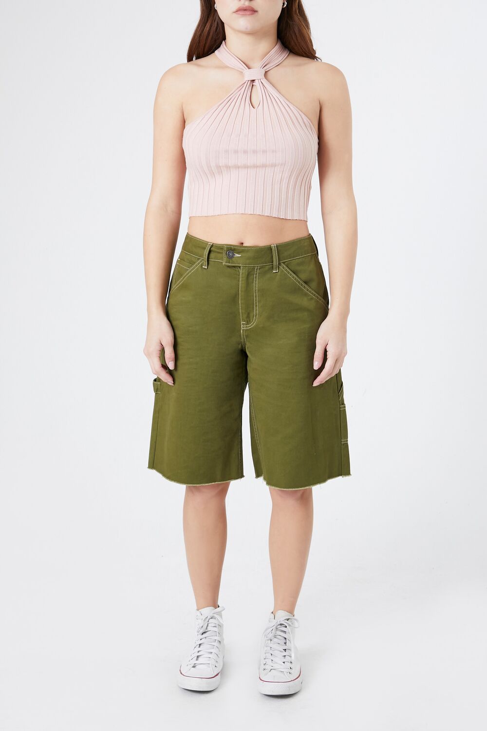  Forever 21 Ribbed Knit Halter Crop Top - white - Bonton