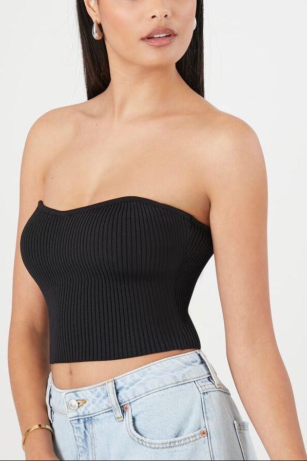  Forever 21 Sweater-Knit Cropped Tube Top - black - Bonton