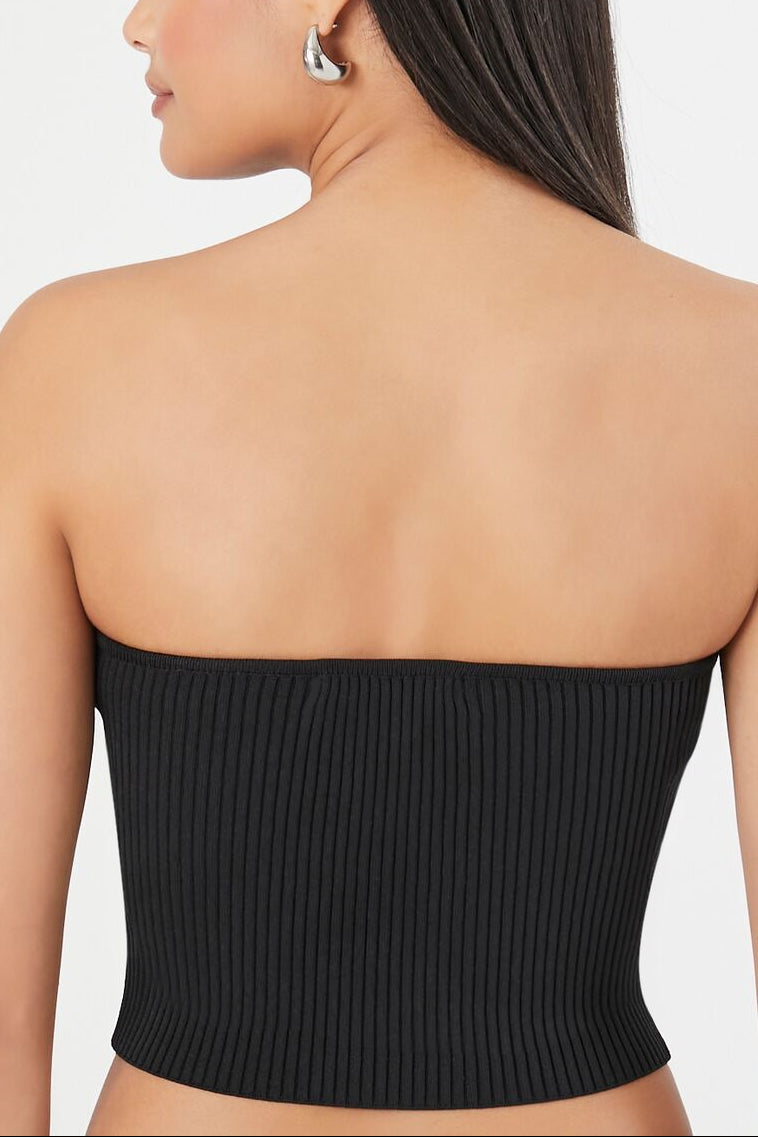  Forever 21 Sweater-Knit Cropped Tube Top - black - Bonton