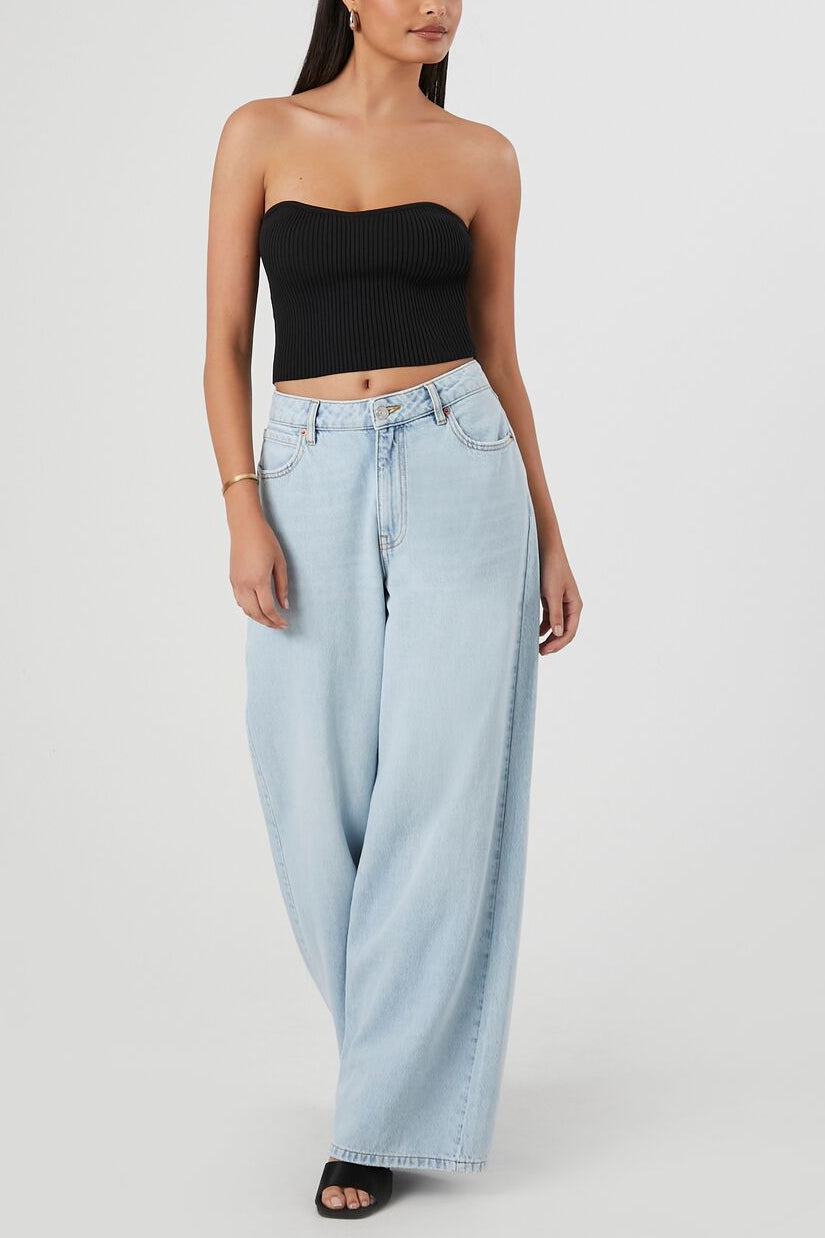  Forever 21 Sweater-Knit Cropped Tube Top - black - Bonton