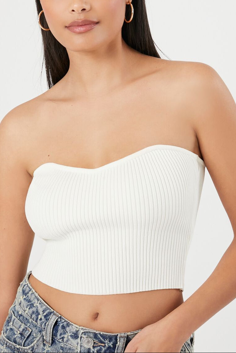  Forever 21 Sweater-Knit Cropped Tube Top - black - Bonton