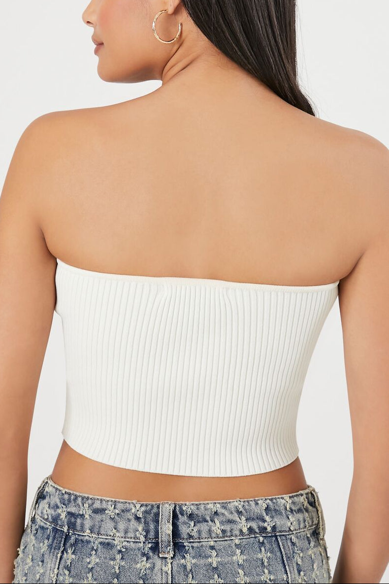  Forever 21 Sweater-Knit Cropped Tube Top - black - Bonton