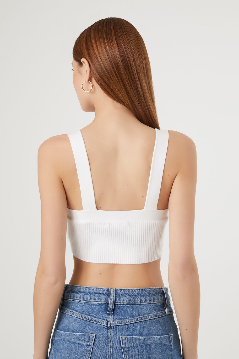  Forever 21 Sweater-Knit Crossover Crop Top - white - Bonton