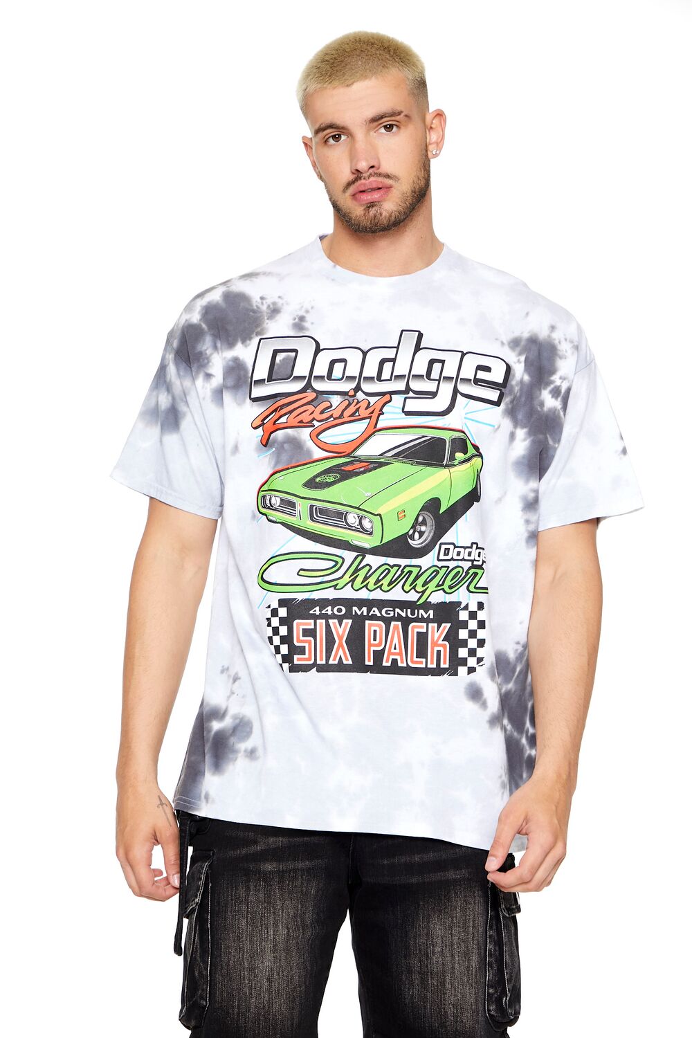  Forever 21 Tie-Dye Dodge Racing Graphic Tee - harbor grey multi - Bonton