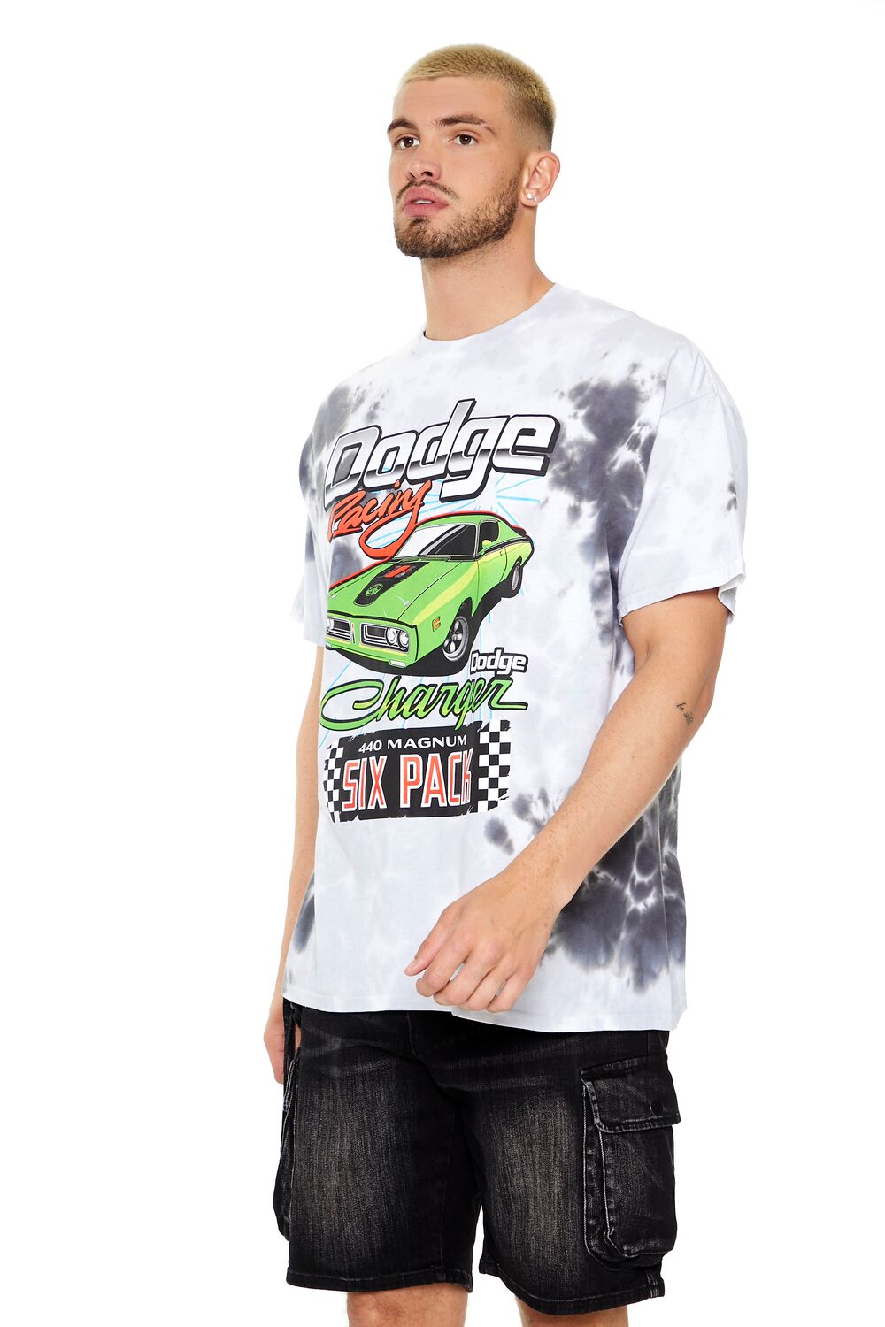  Forever 21 Tie-Dye Dodge Racing Graphic Tee - harbor grey multi - Bonton
