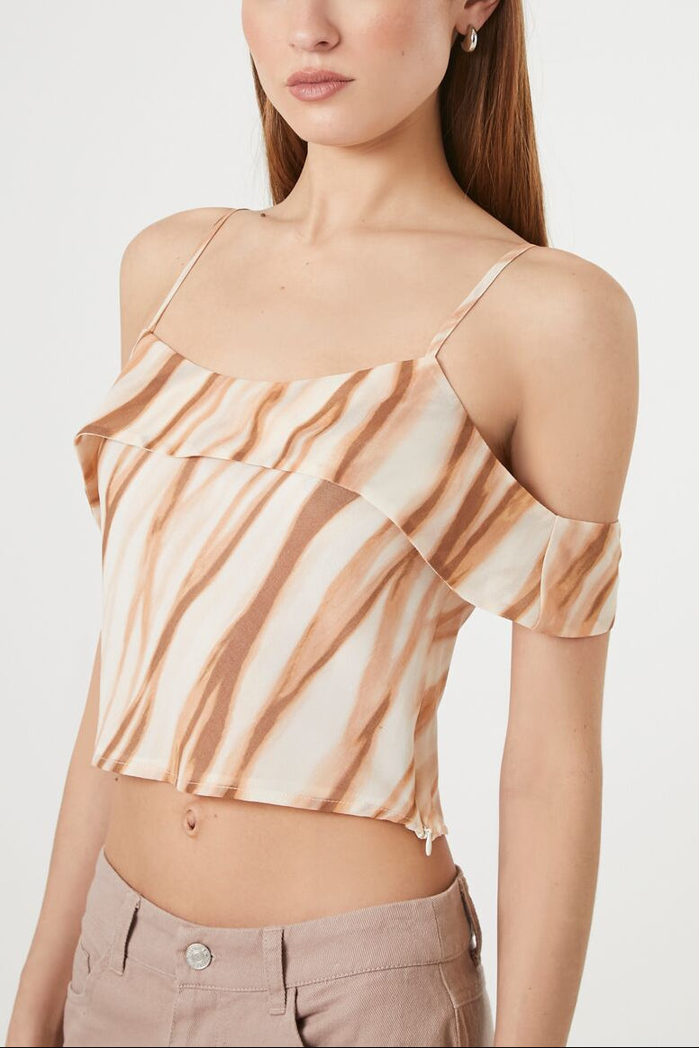  Forever 21 Marble Print Open-Shoulder Top - rose multi - Bonton