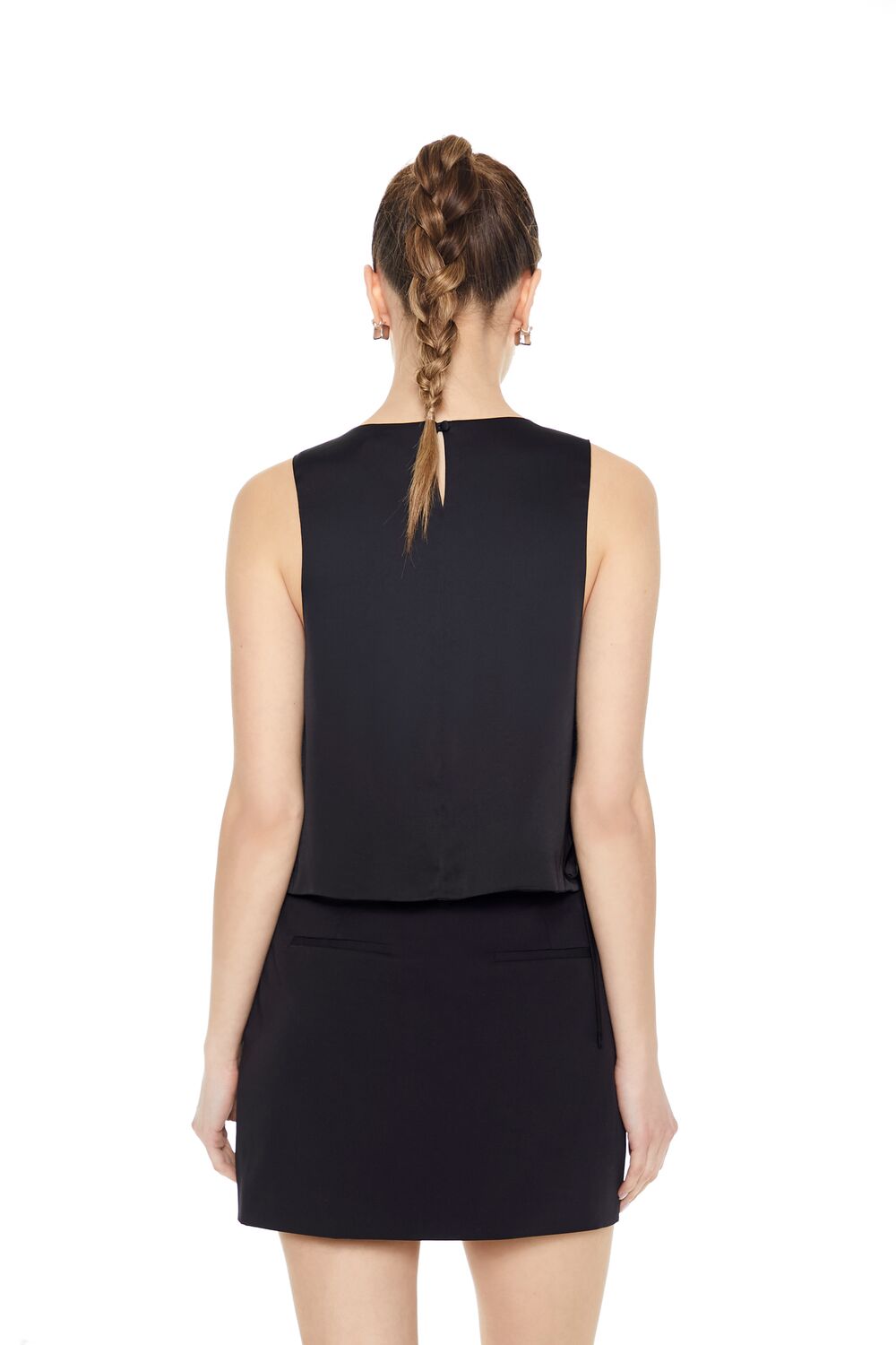  Forever 21 Satin Sleeveless Bow Top - black - Bonton