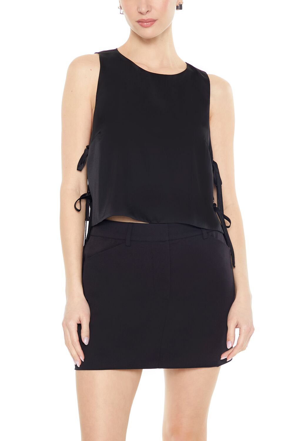  Forever 21 Satin Sleeveless Bow Top - black - Bonton