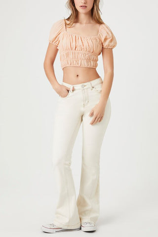 Shirred Puff-Sleeve Crop Top