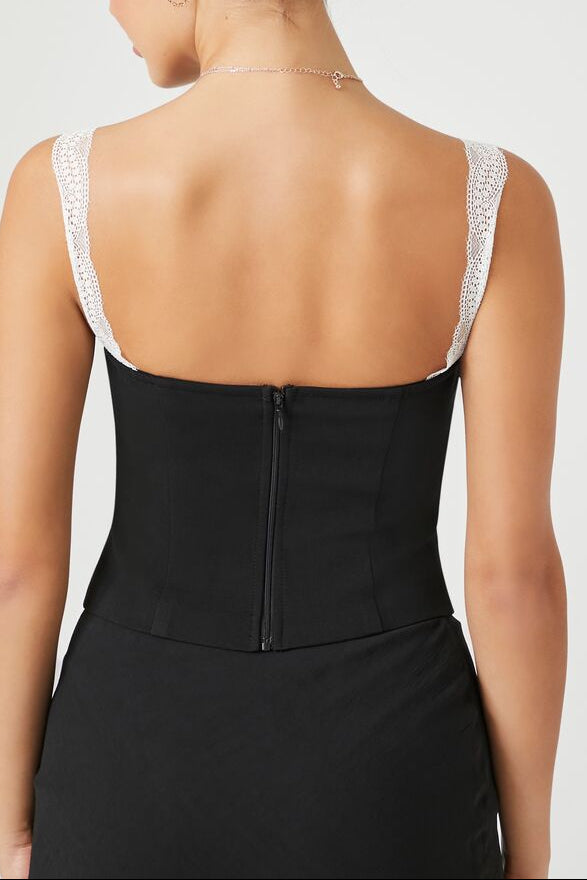  Forever 21 Bow Lace-Trim Cami - black white - Bonton