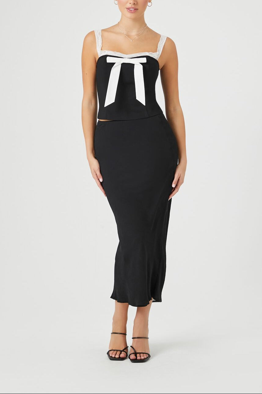  Forever 21 Bow Lace-Trim Cami - black white - Bonton