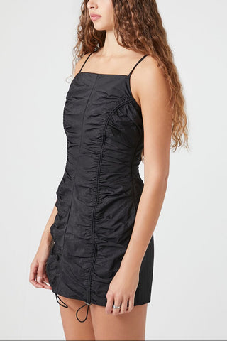 Ruched Toggle Drawstring Mini Dress