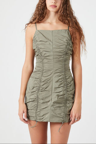 Ruched Toggle Drawstring Mini Dress