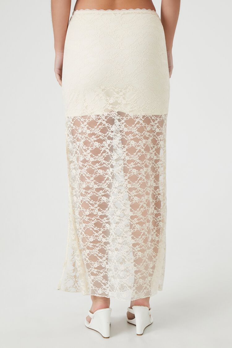 Forever 21 Lace Column Maxi Slit Skirt - cream - Bonton