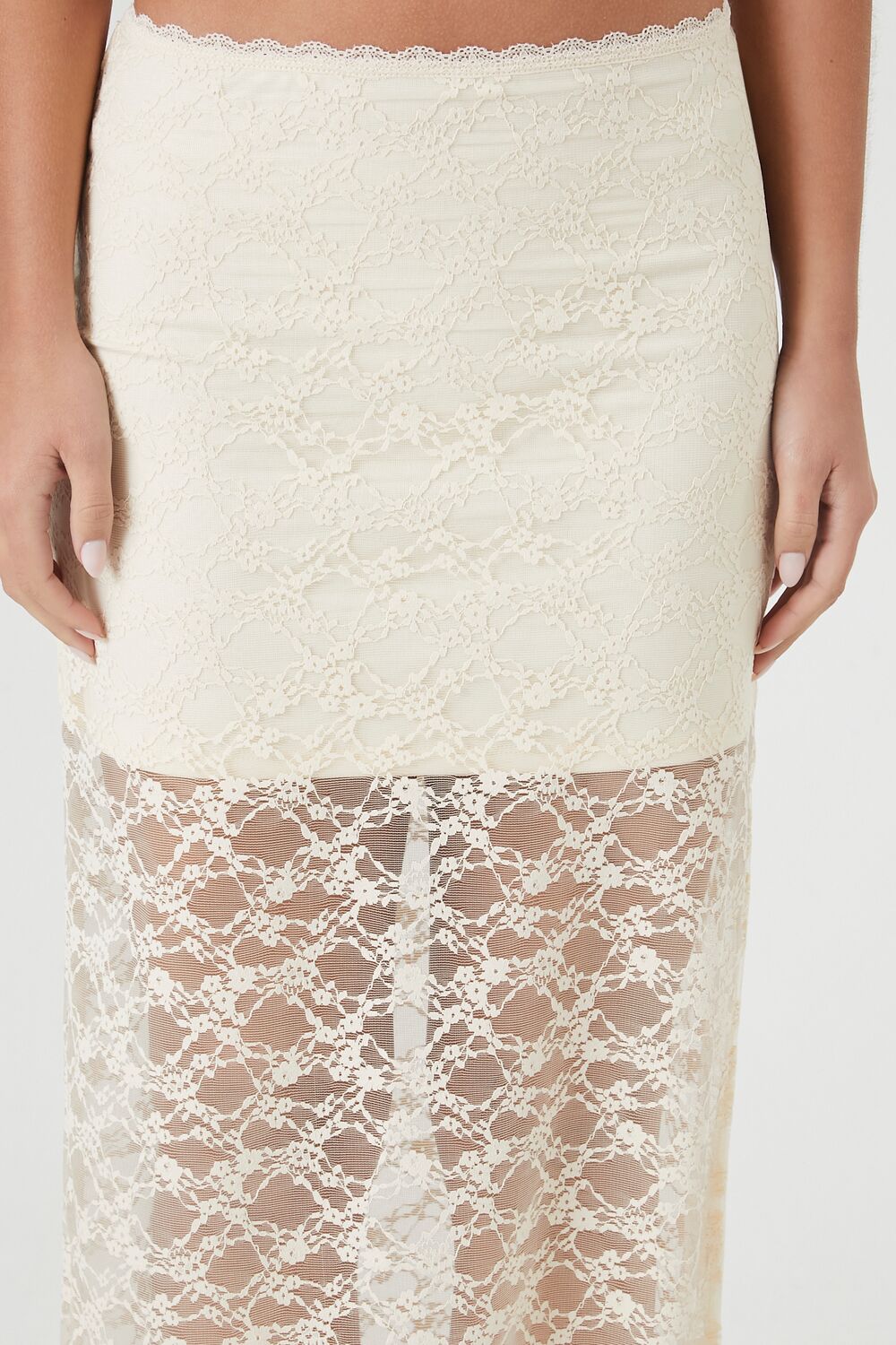  Forever 21 Lace Column Maxi Slit Skirt - cream - Bonton