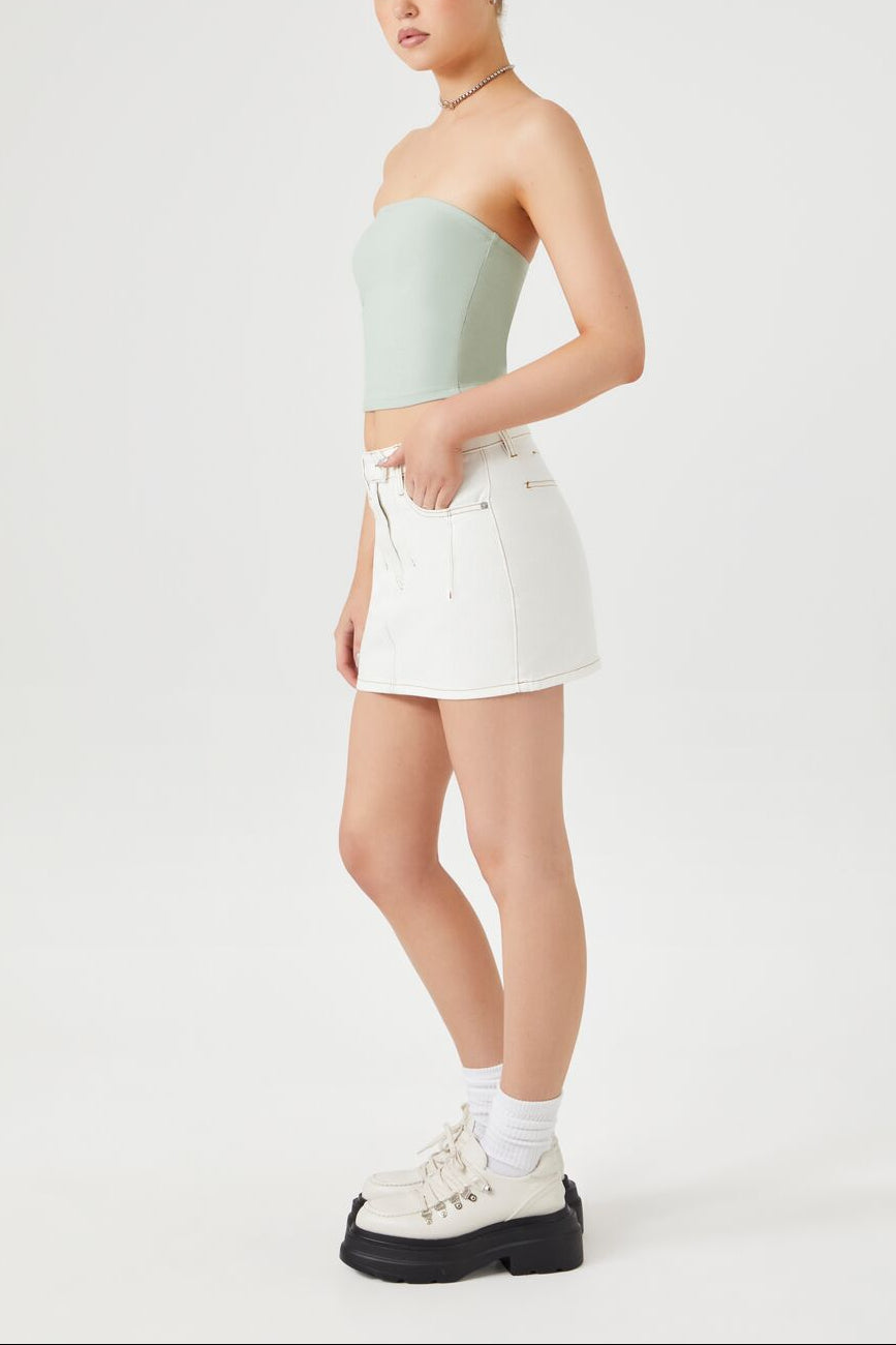  Forever 21 Seamed Denim Mini Skirt - white - Bonton