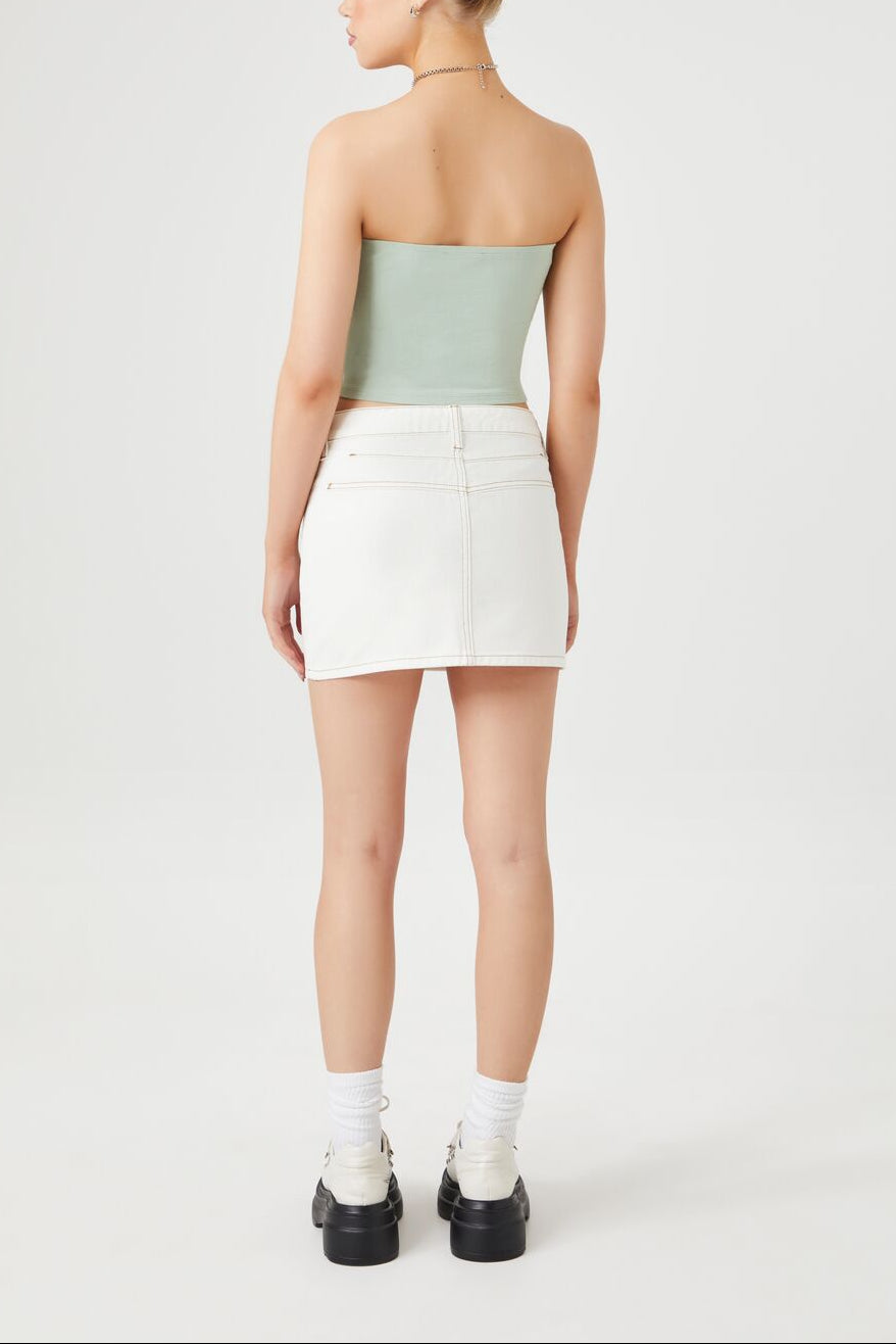  Forever 21 Seamed Denim Mini Skirt - white - Bonton