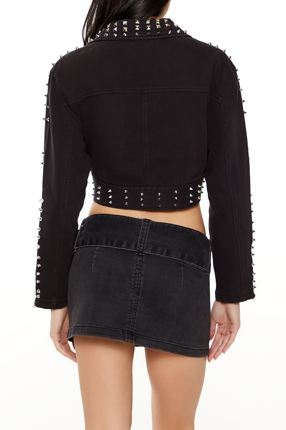  Forever 21 Studded Denim Moto Jacket - black-swatch - Bonton