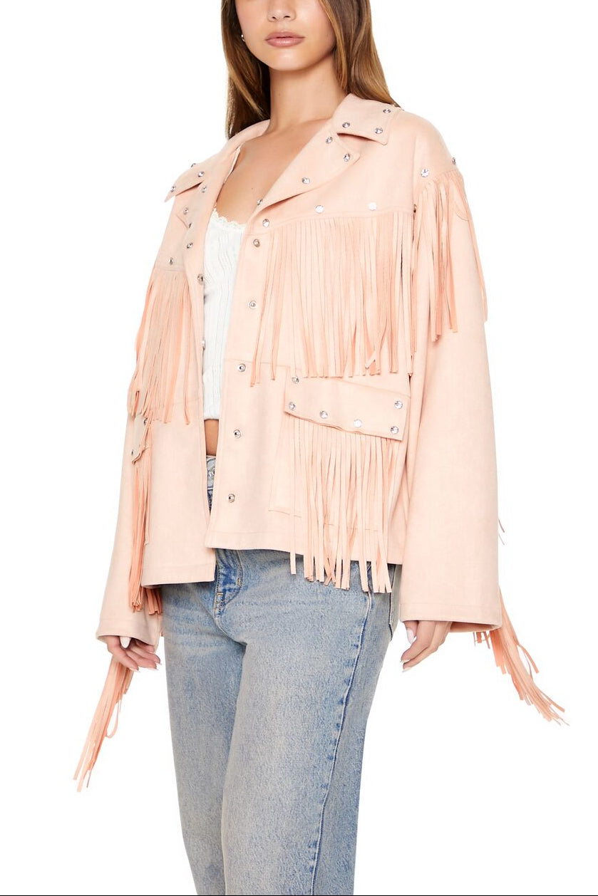  Forever 21 Fringe Faux Suede & Gem Jacket - adobe-rose-swatch - Bonton