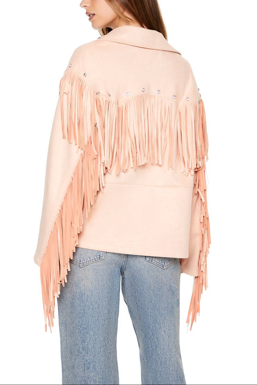  Forever 21 Fringe Faux Suede & Gem Jacket - adobe-rose-swatch - Bonton