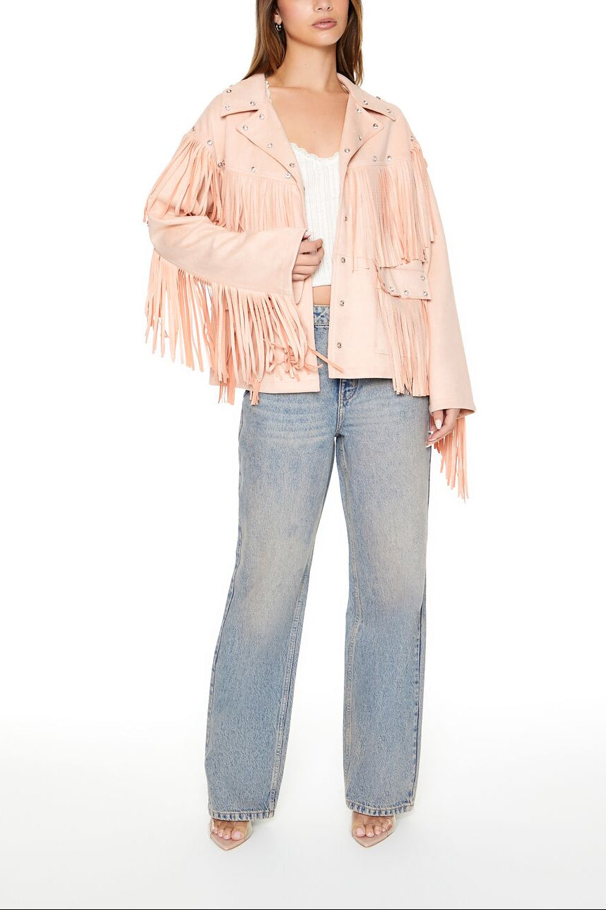  Forever 21 Fringe Faux Suede & Gem Jacket - adobe-rose-swatch - Bonton