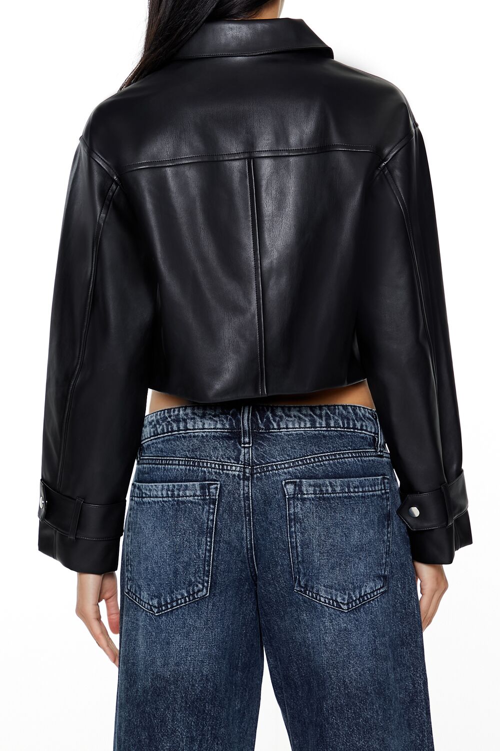  Forever 21 Cropped Faux Leather Moto Jacket - black-swatch - Bonton