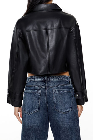 Cropped Faux Leather Moto Jacket