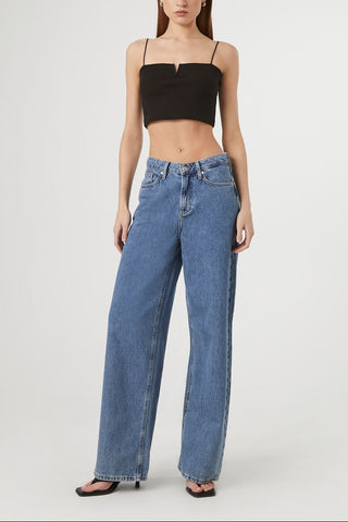 Notched Rib-Knit Cropped Cami