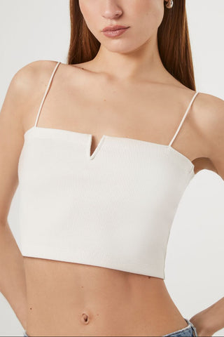 Notched Rib-Knit Cropped Cami