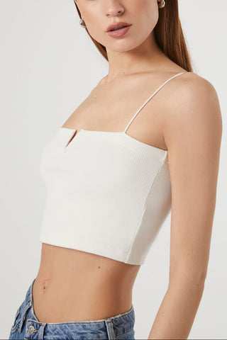 Notched Rib-Knit Cropped Cami