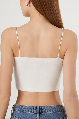 Notched Rib-Knit Cropped Cami