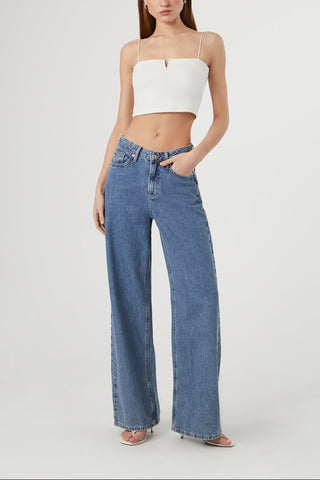 Notched Rib-Knit Cropped Cami